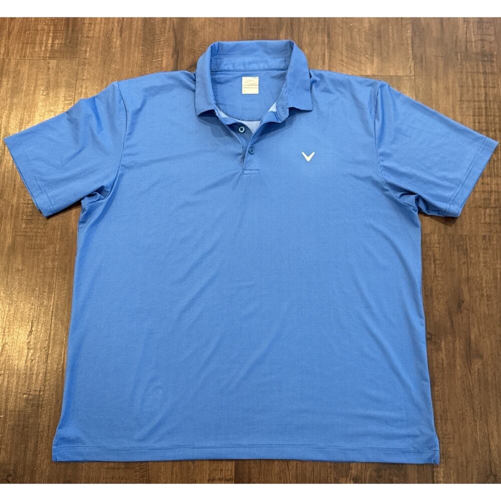 Callaway Golf Shirt Mens XXL Blue Pin Check Stretch Short Sleeve Opti Dri Polo